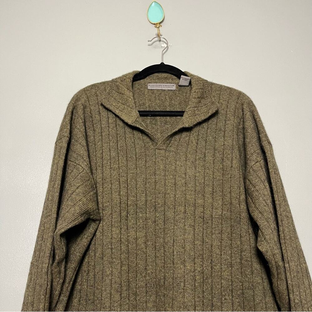 Vintage Structure Lambswool Collared Fisherman Sweater Green Men’s Size XL - Picture 4 of 10